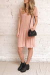 Demetria Pink Short Sleeve Button-Up Dress | La petite garçonne  model look