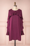 Derdre Plum Silky Tunic Dress with Ruffles | Boutique 1861