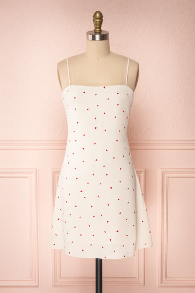 Desiree Beige Short Dress w/ Red Hearts | Boutique 1861 front view