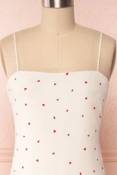 Desiree Beige Short Dress w/ Red Hearts | Boutique 1861 front view