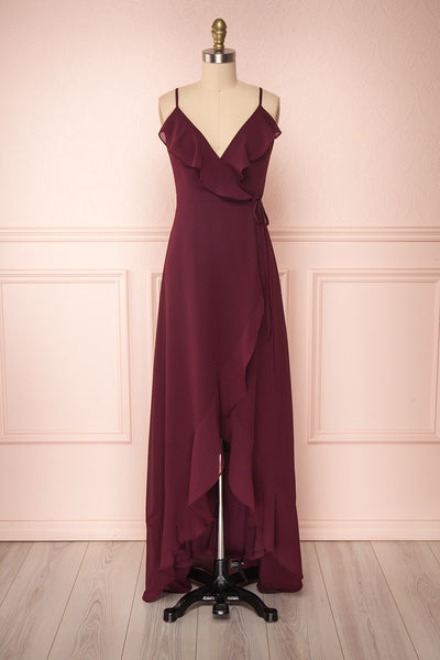 Destry Bourgogne Burgundy High-Low Maxi Wrap Dress | Boudoir 1861