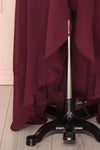 Destry Bourgogne Burgundy High-Low Maxi Wrap Dress skirt close up | Boudoir 1861