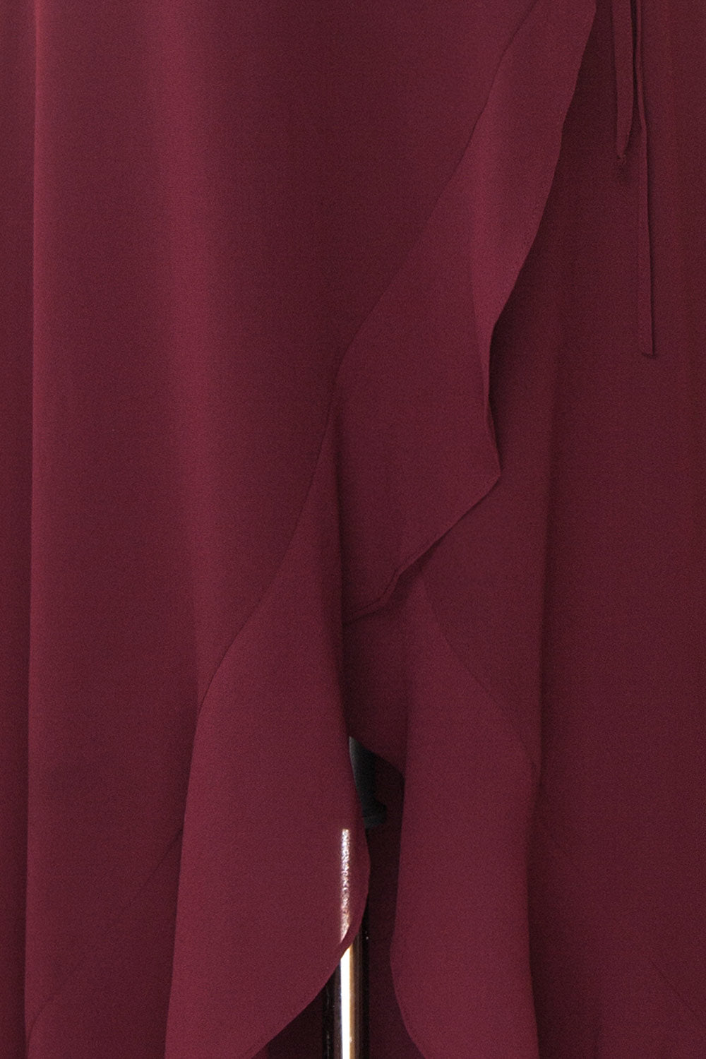 Destry Bourgogne Burgundy High-Low Maxi Wrap Dress fabric detail | Boudoir 1861