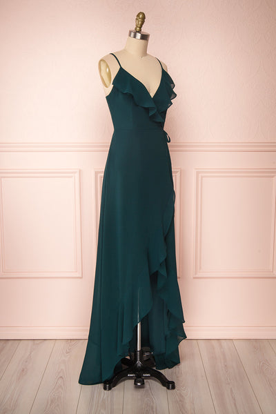 Destry Émeraude Emerald High-Low Maxi Wrap Dress side view | Boudoir 1861