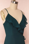 Destry Émeraude Emerald High-Low Maxi Wrap Dress side close up | Boudoir 1861