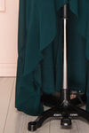 Destry Émeraude Emerald High-Low Maxi Wrap Dress skirt close up | Boudoir 1861