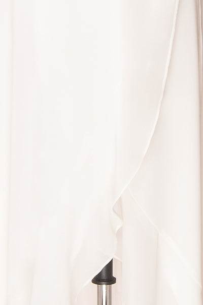 Destry Ivoire Ivory Ruffled High-Low Maxi Wrap Dress fabric detail | Boudoir 1861