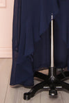 Destry Marine Navy Blue High-Low Maxi Wrap Dress skirt close up | Boudoir 1861