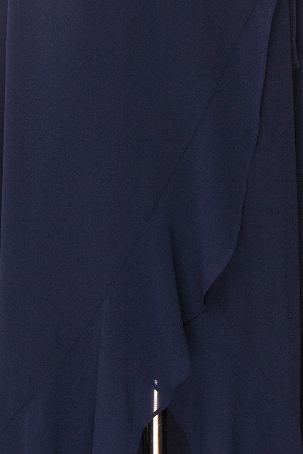Destry Marine Navy Blue High-Low Maxi Wrap Dress fabric close up | Boudoir 1861