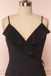 Destry Noire Black Ruffled High-Low Maxi Wrap Dress front close up | Boudoir 1861