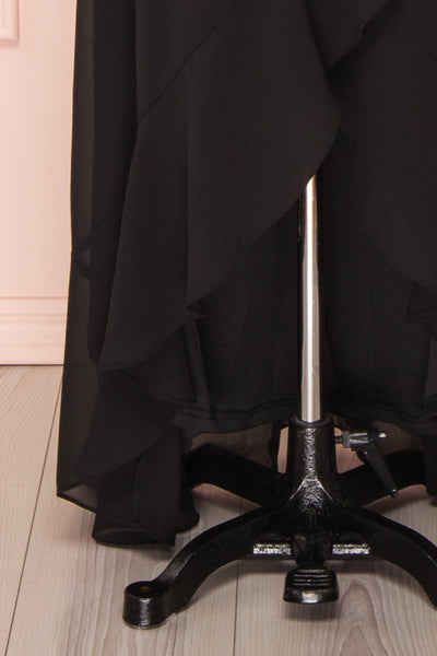 Destry Noire Black Ruffled High-Low Maxi Wrap Dress skirt close up | Boudoir 1861