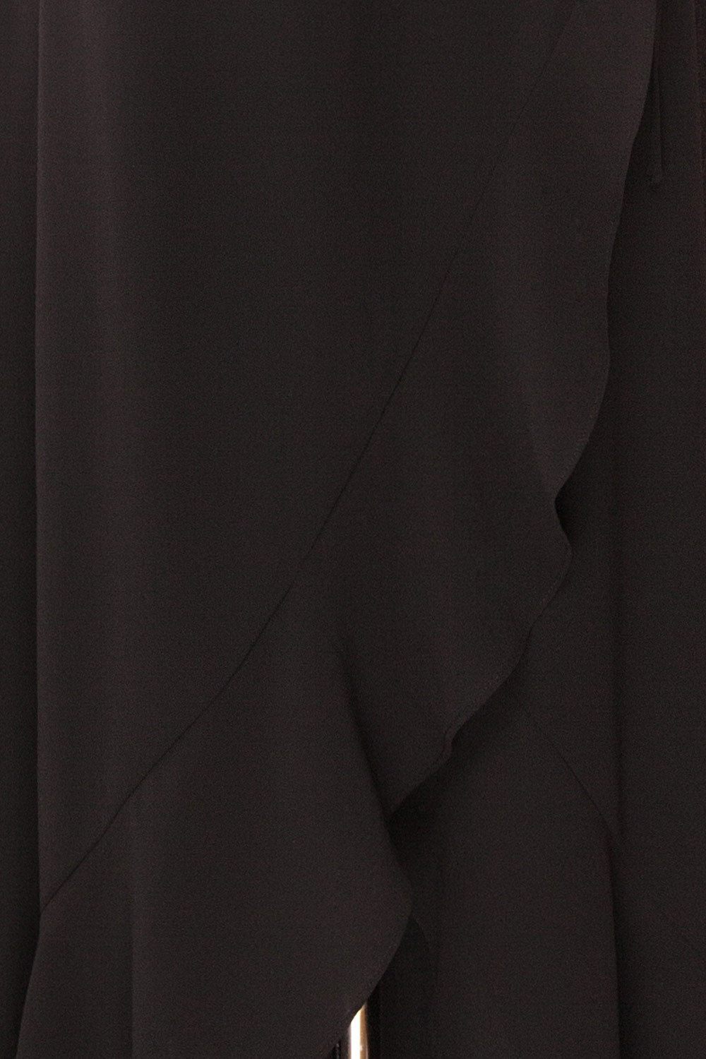 Destry Noire Black Ruffled High-Low Maxi Wrap Dress fabric close up | Boudoir 1861