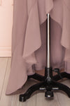 Destry Taupe Mauve Ruffled High-Low Maxi Wrap Dress skirt close up | Boudoir 1861