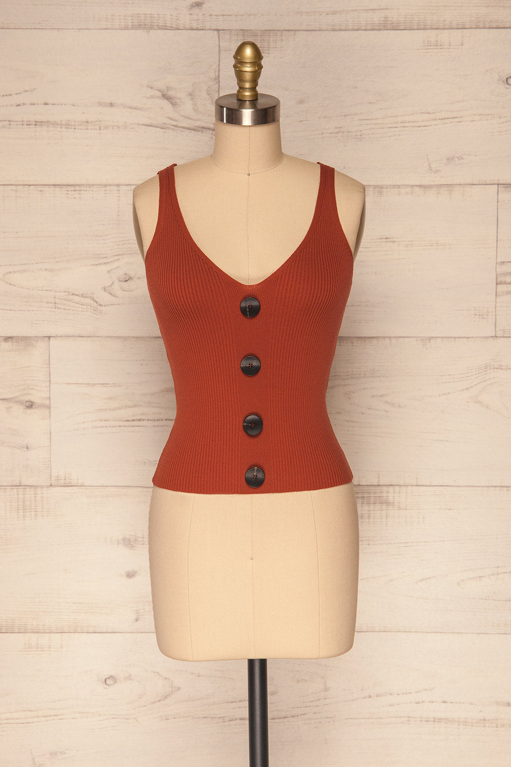 Deurle Rust Orange Ribbed Button-Up Camisole | La Petite Garçonne 1