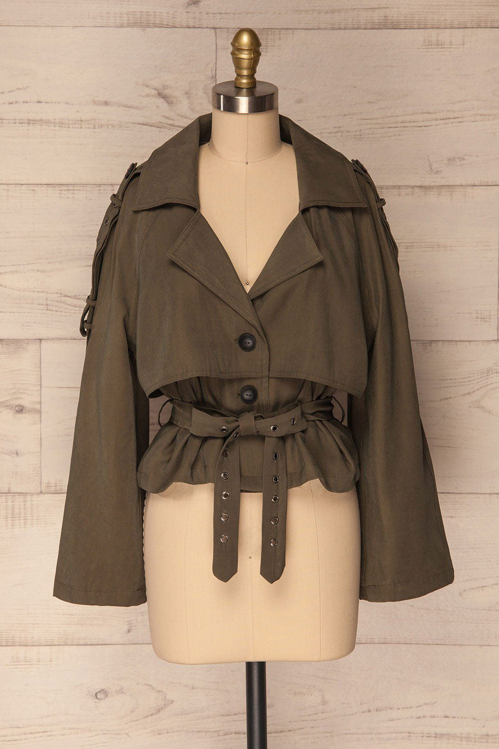 Dewsbury Forest Green Cropped Trench Coat | La Petite Garçonne