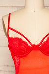 Diamante Red Lace Lingerie Bodysuit | La petite garçonne  front  close-up
