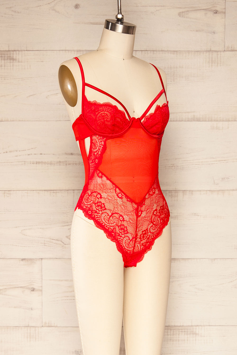 Diamante Red Lace Lingerie Bodysuit | La petite garçonne  side view 