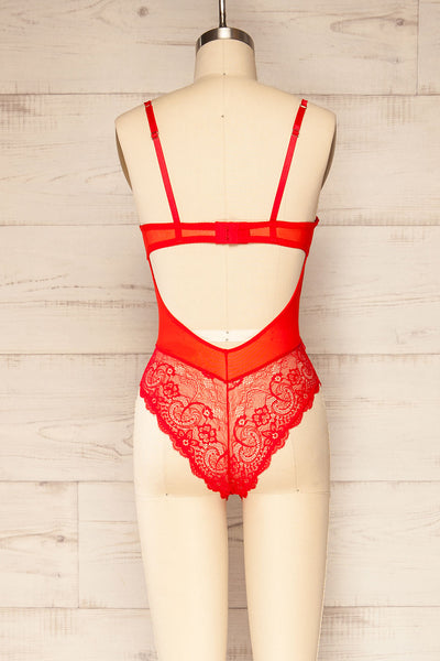 Diamante Red Lace Lingerie Bodysuit | La petite garçonne  back view