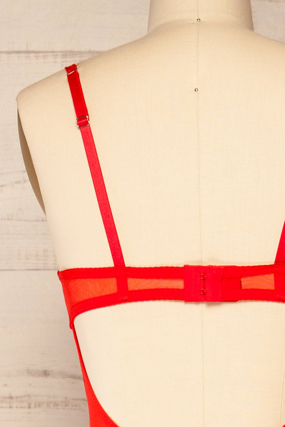Diamante Red Lace Lingerie Bodysuit | La petite garçonne  back close-up