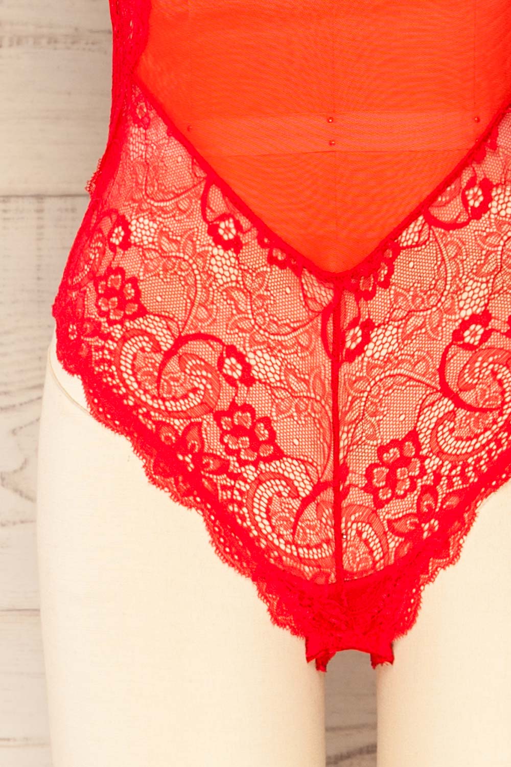Diamante Red Lace Lingerie Bodysuit | La petite garçonne  bottom 