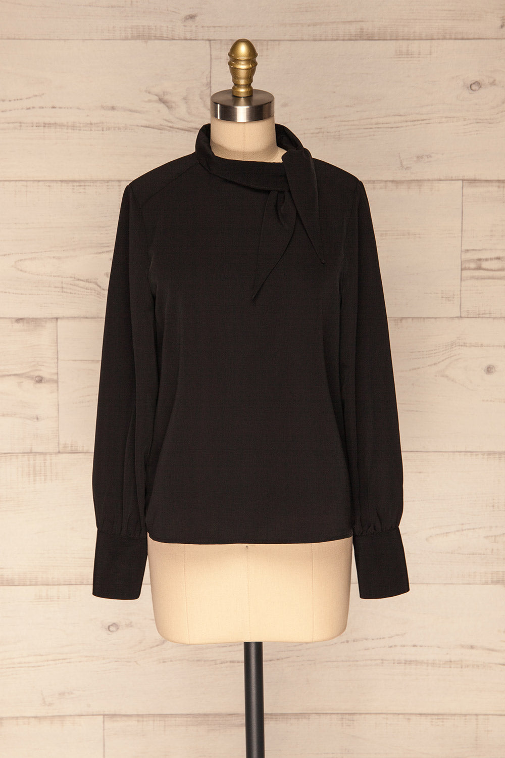 Diekirch Noir Black Blouse w/ Tied Collar | La Petite Garçonne front view 