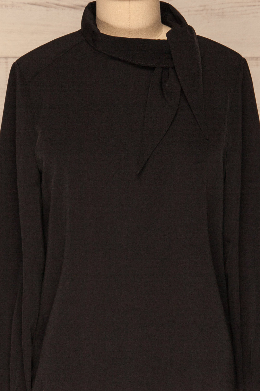 Diekirch Noir Black Blouse w/ Tied Collar | La Petite Garçonne front close-up