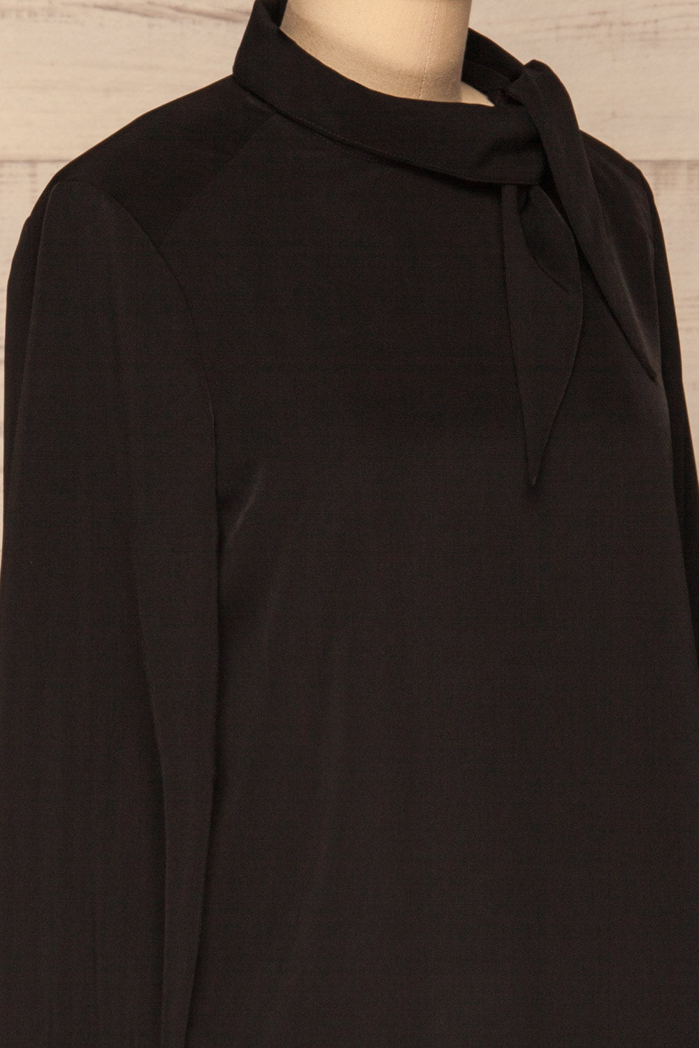 Diekirch Noir Black Blouse w/ Tied Collar | La Petite Garçonne side close-up