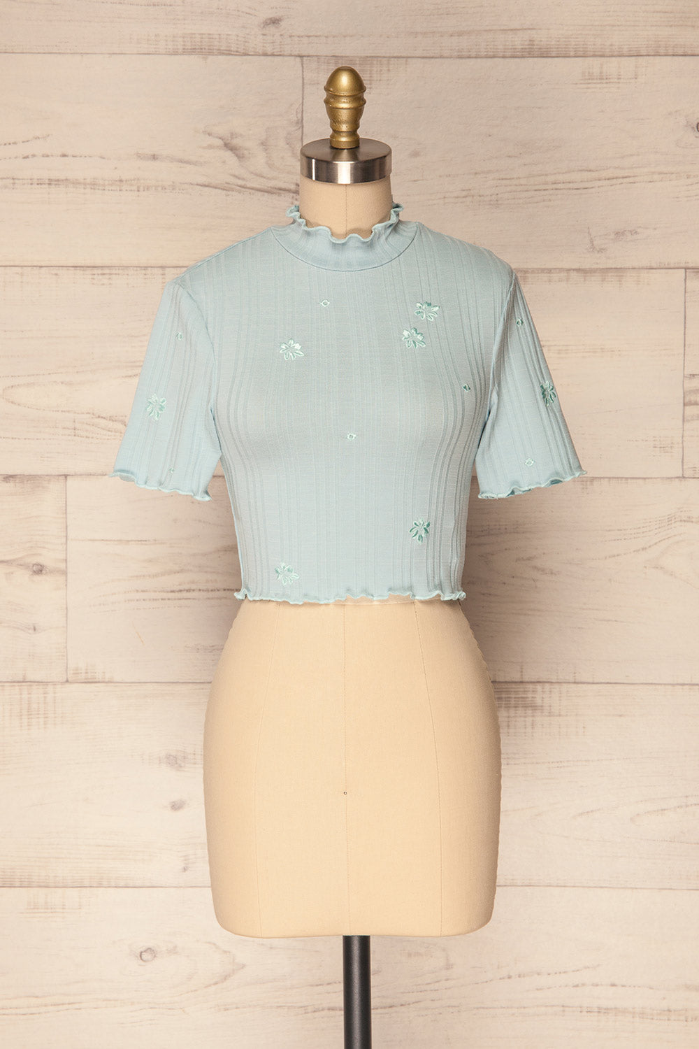 Dikkele Light Blue Ribbed Crop Top w/ Embroidery | La Petite Garçonne