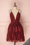 Dinora Burgundy Short Floral A-Line Dress | Boutique 1861