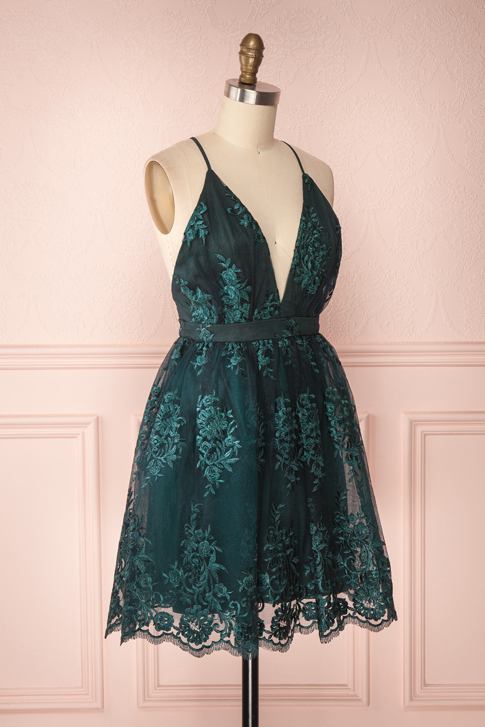 Dinora Green | Short A-Line Floral Dress