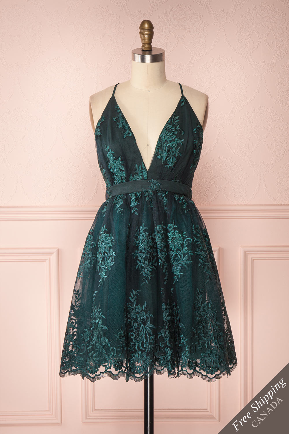 Dinora Green Short Floral A-Line Dress | Boutique 1861