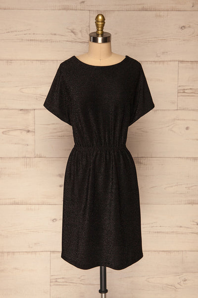 Dobele Black Sparkling Short Sleeve Dress | La petite garçonne front view