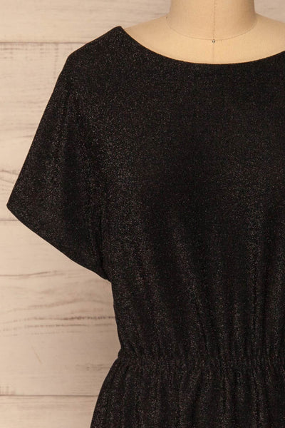 Dobele Black Sparkling Short Sleeve Dress | La petite garçonne front close-up