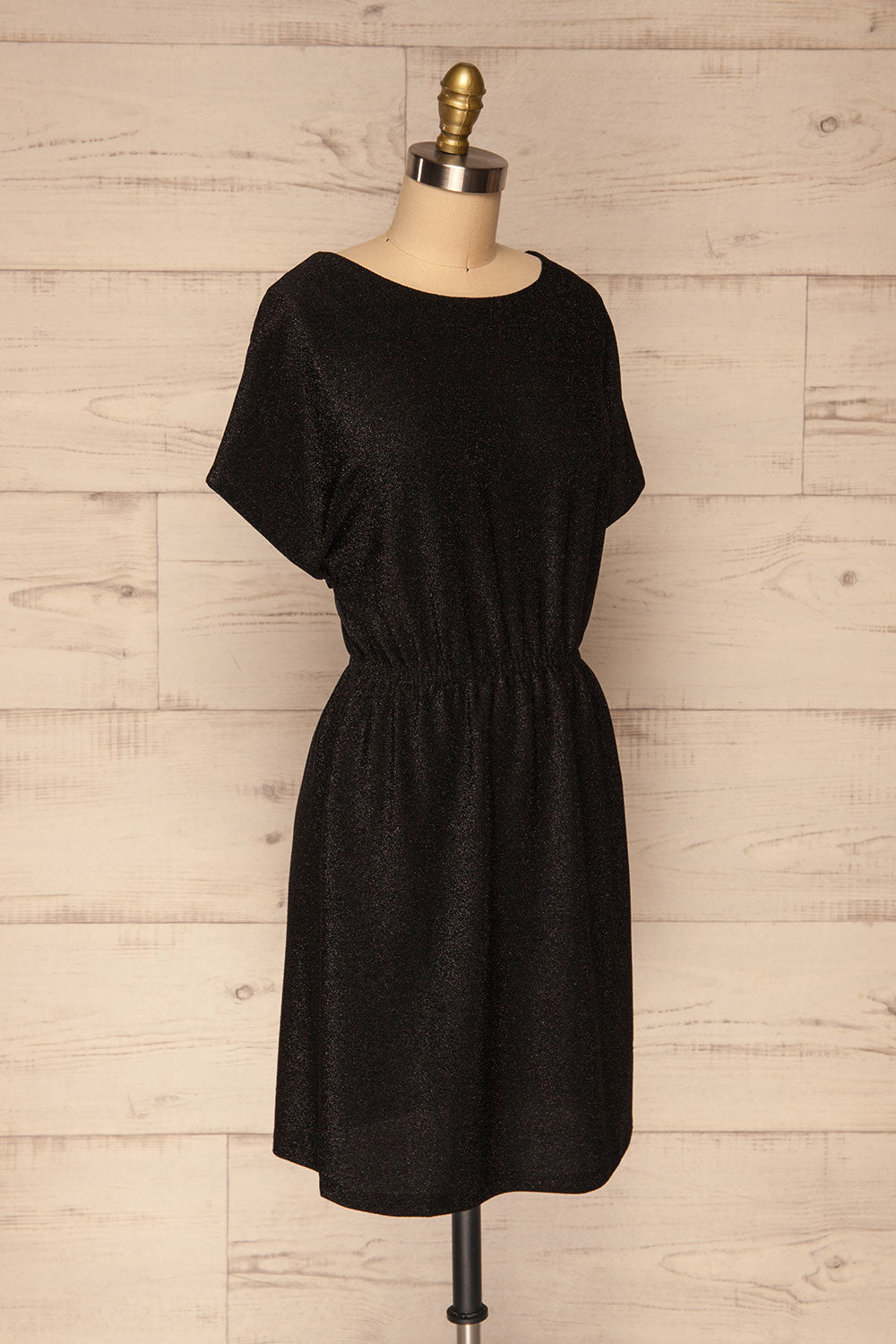 Dobele Black Sparkling Short Sleeve Dress | La petite garçonne side view 