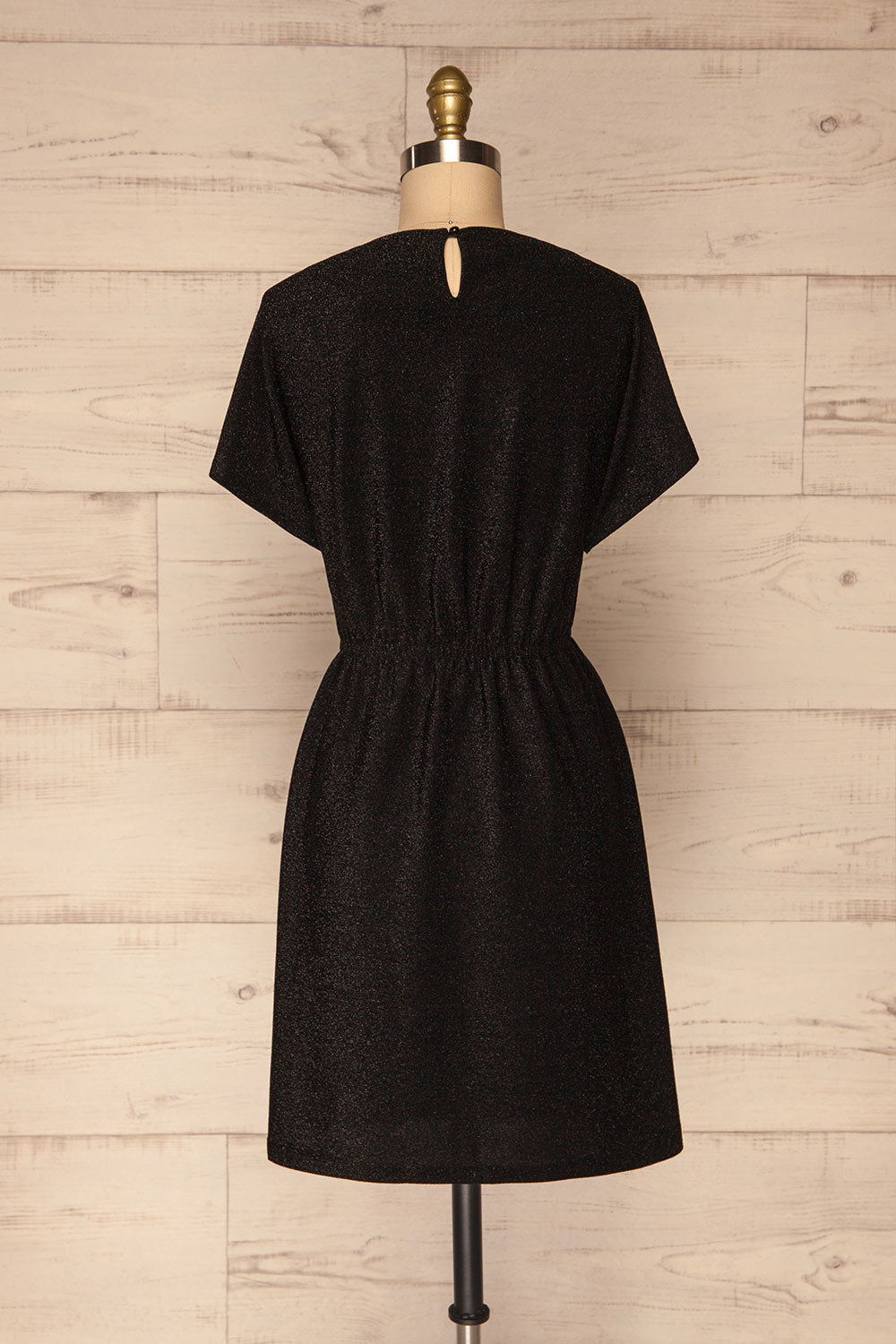 Dobele Black Sparkling Short Sleeve Dress | La petite garçonne back view 