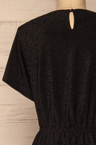 Dobele Black Sparkling Short Sleeve Dress | La petite garçonne back close-up