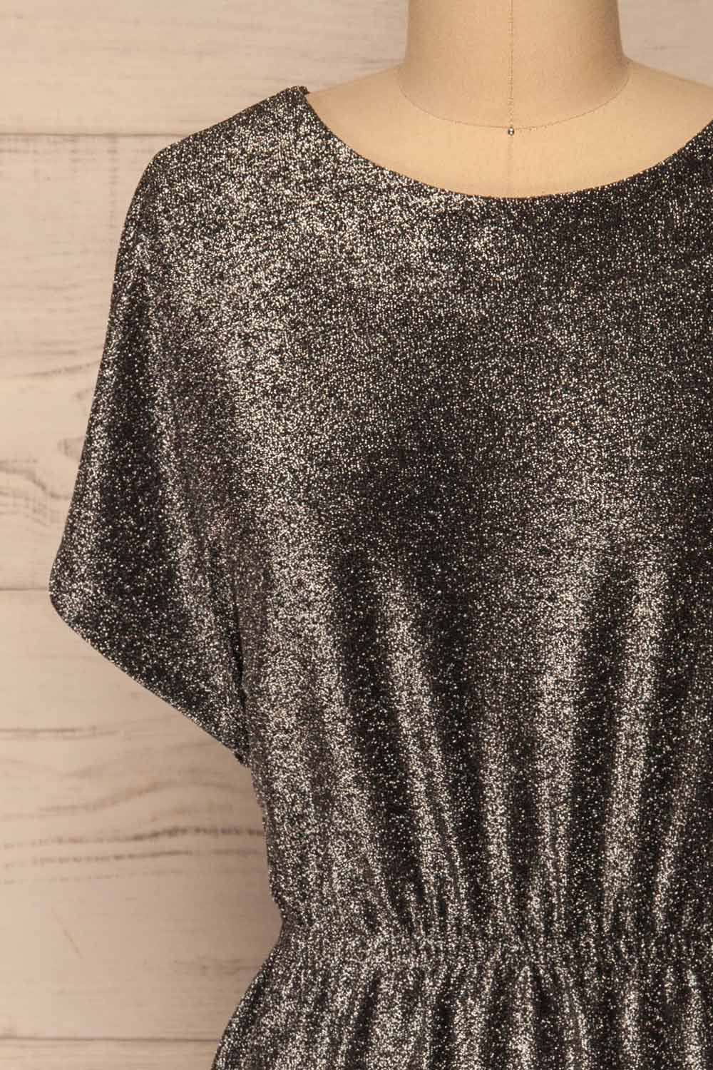Dobele Silver Sparkling Short Sleeve Dress | La petite garçonne front close-up