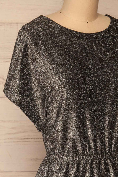 Dobele Silver Sparkling Short Sleeve Dress | La petite garçonne side close-up