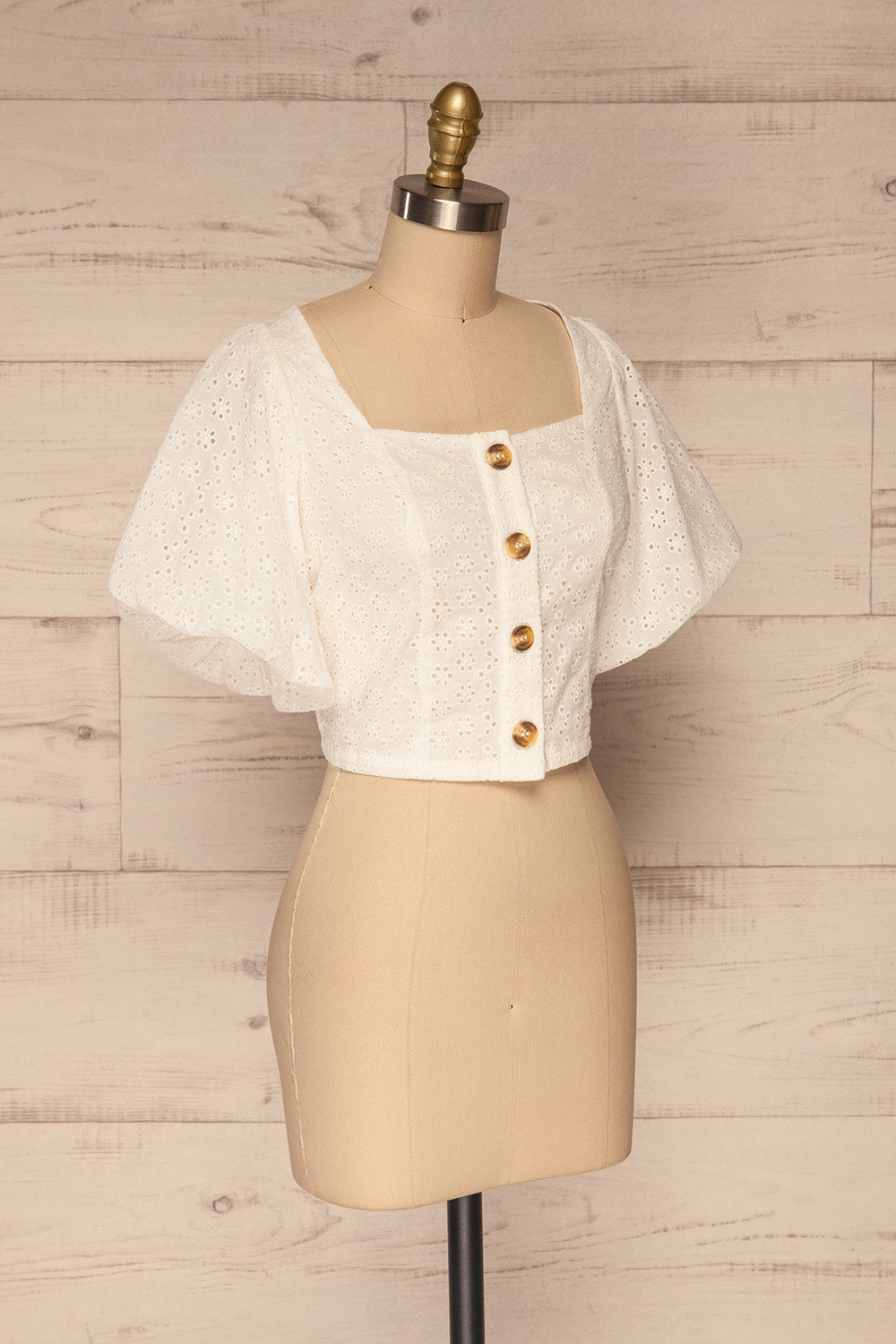 Dokkum White Puffy Sleeve Openwork Top | La petite garçonne side view 