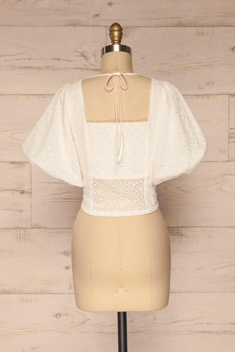 Dokkum White Puffy Sleeve Openwork Top | La petite garçonne back view