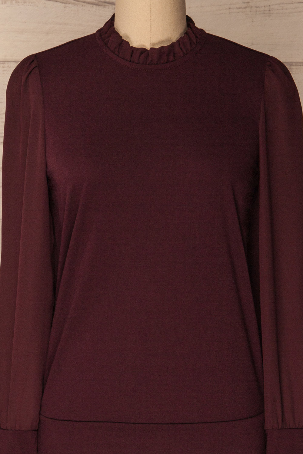 Dolmoy Burgundy Puff Sleeved Blouse with Ruffles | La Petite Garçonne 3