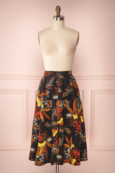 Domy Navy Blue Floral A-Line Midi Skirt | Boutique 1861 1