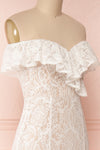 Donalda White Lace Mermaid Bridal Dress | Boudoir 1861 side close-up