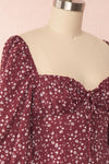 Donnie Burgundy Short Floral Dress | Boutique 1861 side close up