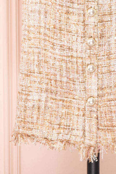 Dorothea Beige & Gold Tweed Dress | Robe Ajustée | Boutique 1861 bottom close-up