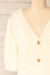 Douai Cream Buttoned Fuzzy Cardigan | La petite garçonne front close-up