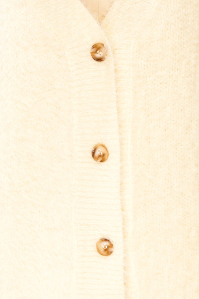 Douai Cream Buttoned Fuzzy Cardigan | La petite garçonne fabric