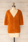 Douai Rust Orange Buttoned Fuzzy Sweater | La petite garçonne front view
