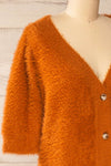 Douai Rust Orange Buttoned Fuzzy Sweater | La petite garçonne side close-up