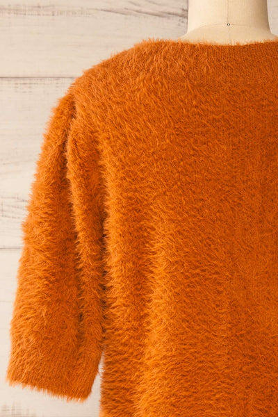 Douai Rust Orange Buttoned Fuzzy Sweater | La petite garçonne back close-up